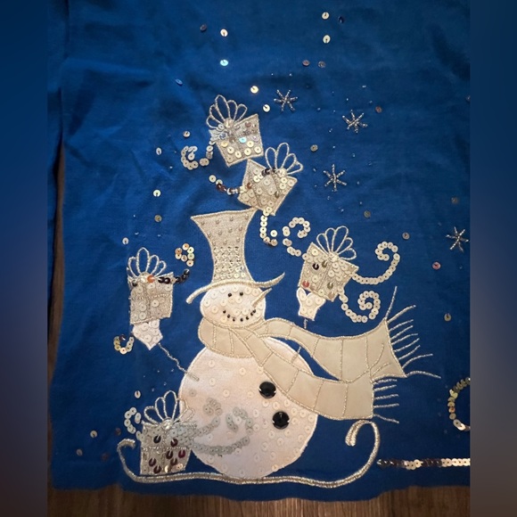 Quacker Factory Blue Pullover Sweater Snowman Beaded Embroidered Small‎ D-69 - Picture 10 of 10